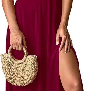 Women's Maxi Dress Deep V-Neck Side Slit Sleeveless Long Summer Beach Dress